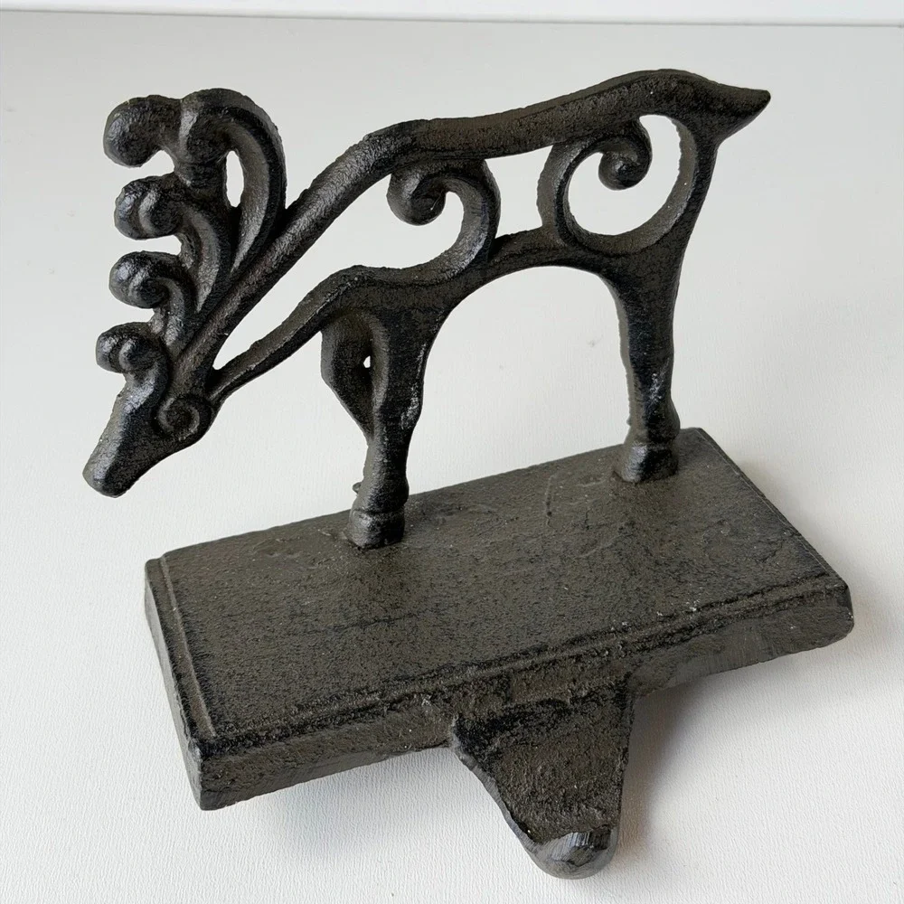 Vintage Cast Iron‎ Reindeer Stocking Hanger Scroll Filigree Rustic